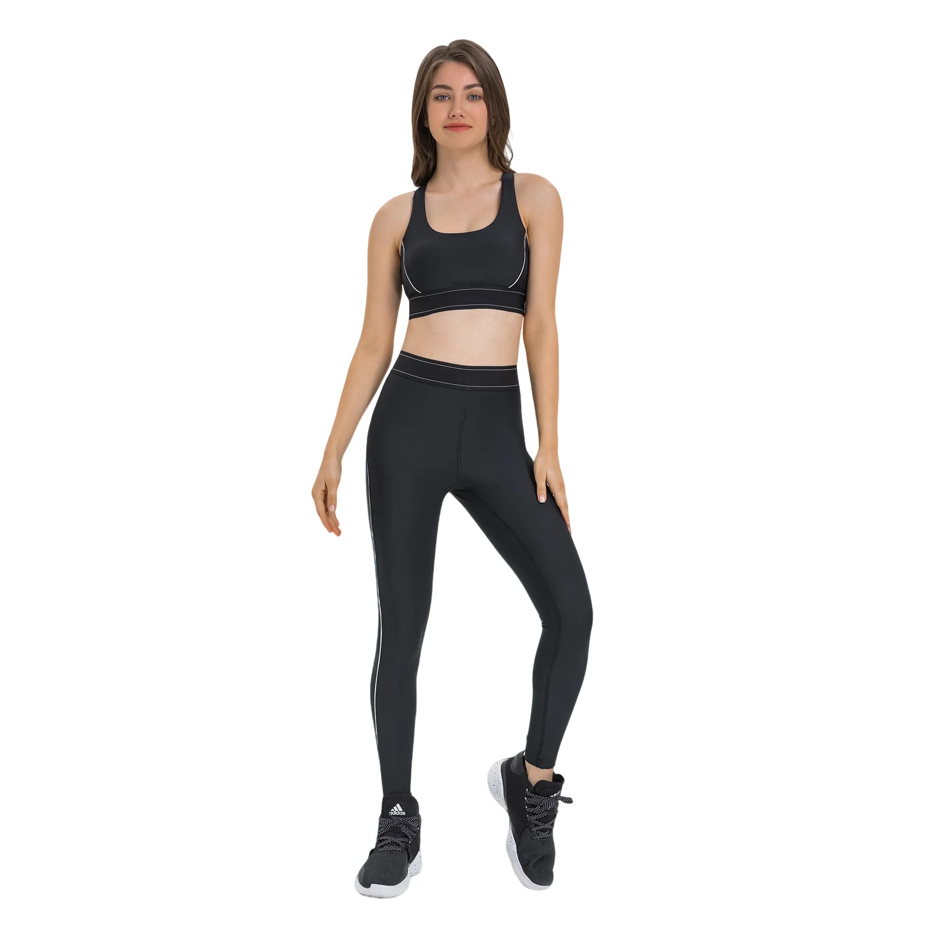 Conjunto de Yoga para Mujer, Top Deportivo, Traje de Pilates, Pantalones de Yoga de Cintura Alta con Efecto Levanta Glúteos, Diseño en Contraste de Color