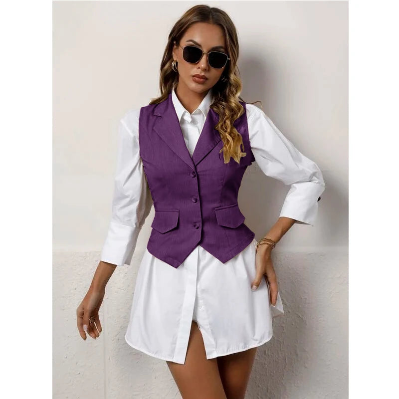 Chaleco de traje para mujer, chaqueta informal sin mangas, chaleco Formal con solapa, moda de verano