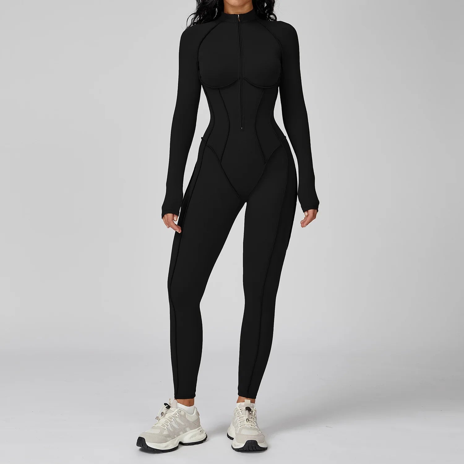 Peleles sexys para entrenamiento, mono con cremallera, monos deportivos de manga larga para mujer, trajes de gimnasio para correr y Fitness, chándal de una pieza, ropa deportiva