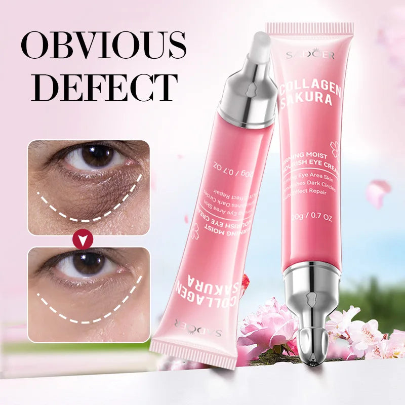 Crema de Ojos con Colágeno Sakura, Hidratante, Reafirmante, Iluminadora, Reduce las Ojeras, la Hinchazón, Suaviza las Líneas Finas, Antienvejecimiento, 20g