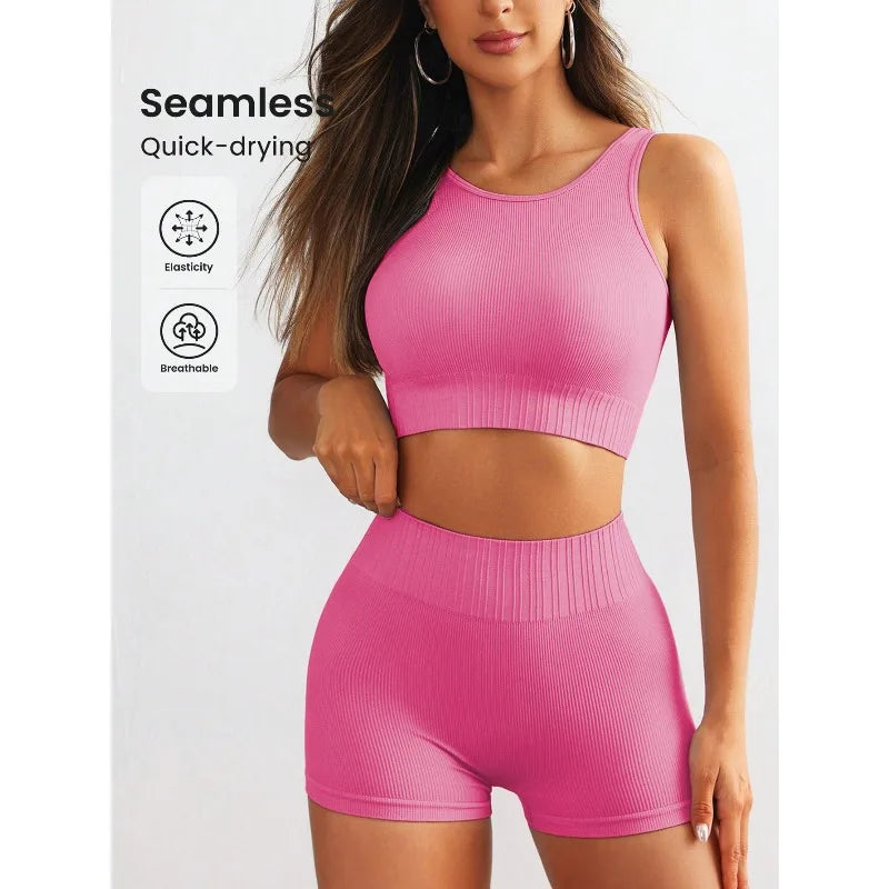 Shorts deportivos de cintura alta con efecto levanta glúteos, chaleco corto de alta elasticidad, conjunto casual de yoga de secado rápido y a la moda.
