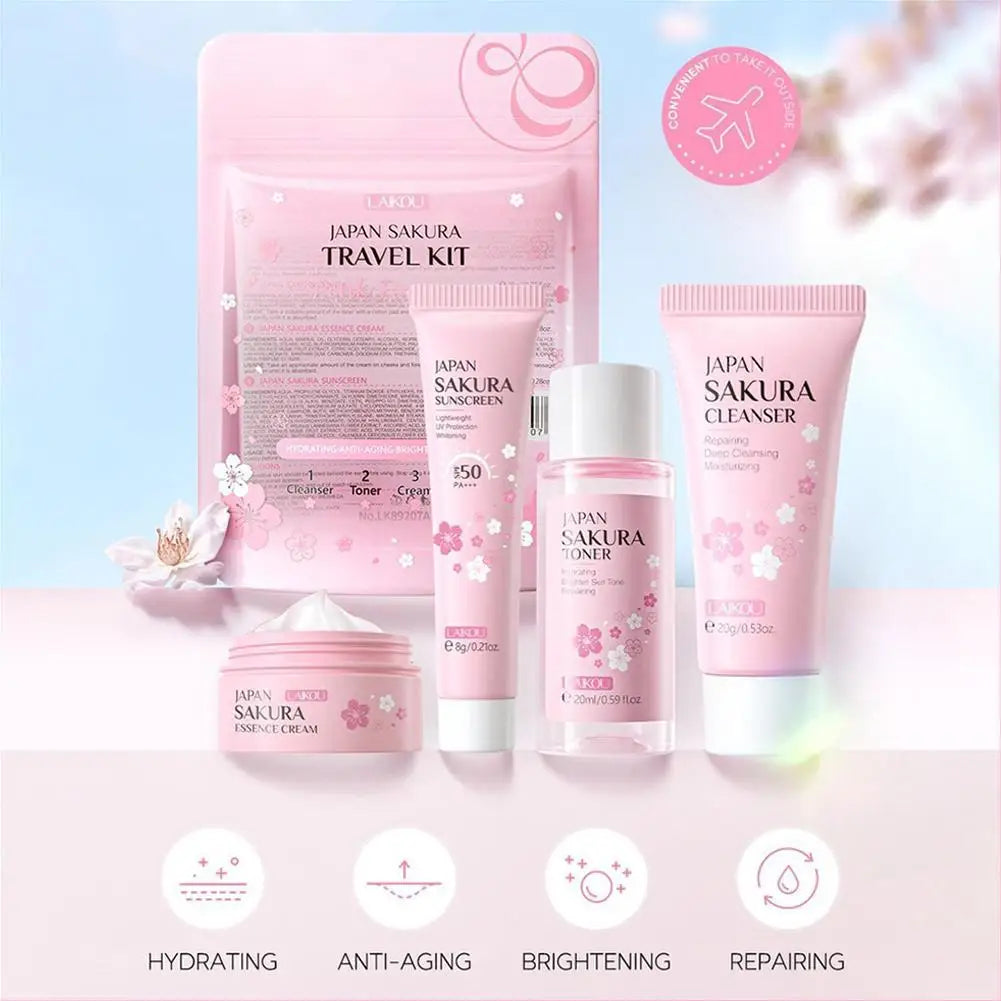 Sakura-juegos y kits para el cuidado de la piel con limpiador, suero, crema para ojos, crema de esencia, productos de belleza para mujeres, juegos de regalo, Kit de viaje de rutina