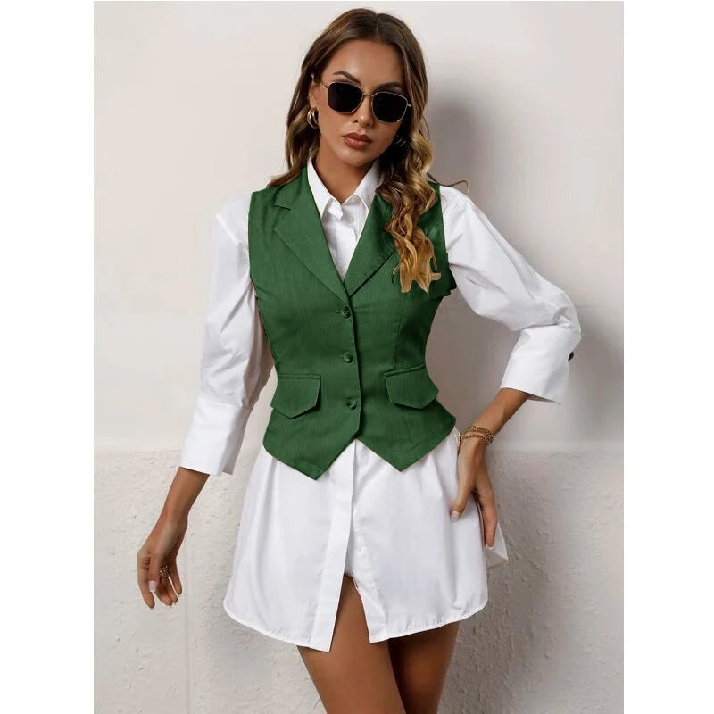 Chaleco de traje para mujer, chaqueta informal sin mangas, chaleco Formal con solapa, moda de verano