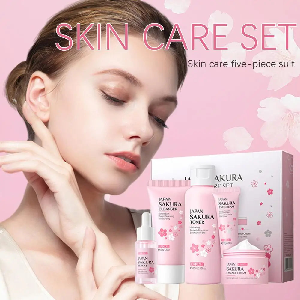 5/3 unids/set Sakura juegos para el cuidado de la piel crema Facial suero tóner limpiador Facial protector solar crema para ojos caja de regalo producto para el cuidado de la piel Facial