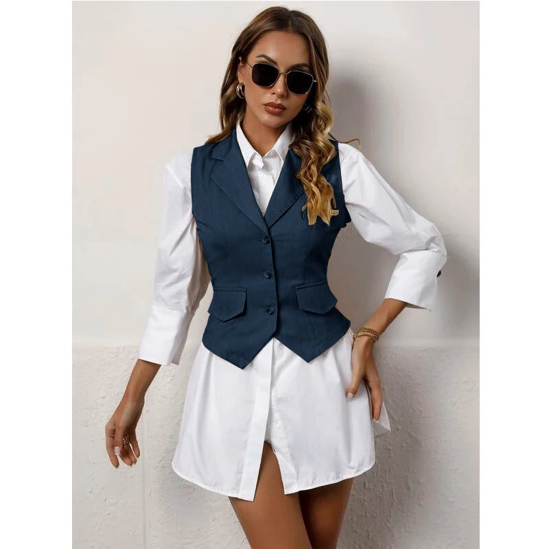 Chaleco de traje para mujer, chaqueta informal sin mangas, chaleco Formal con solapa, moda de verano