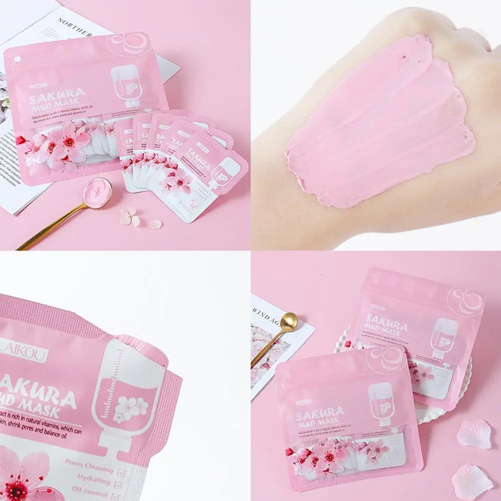 12 Uds. Mascarilla de barro Sakura, mascarilla Facial hidratante iluminadora, limpieza de la piel luminosa, arcilla limpiadora Facial, cuidado de la piel antiarrugas hidratante