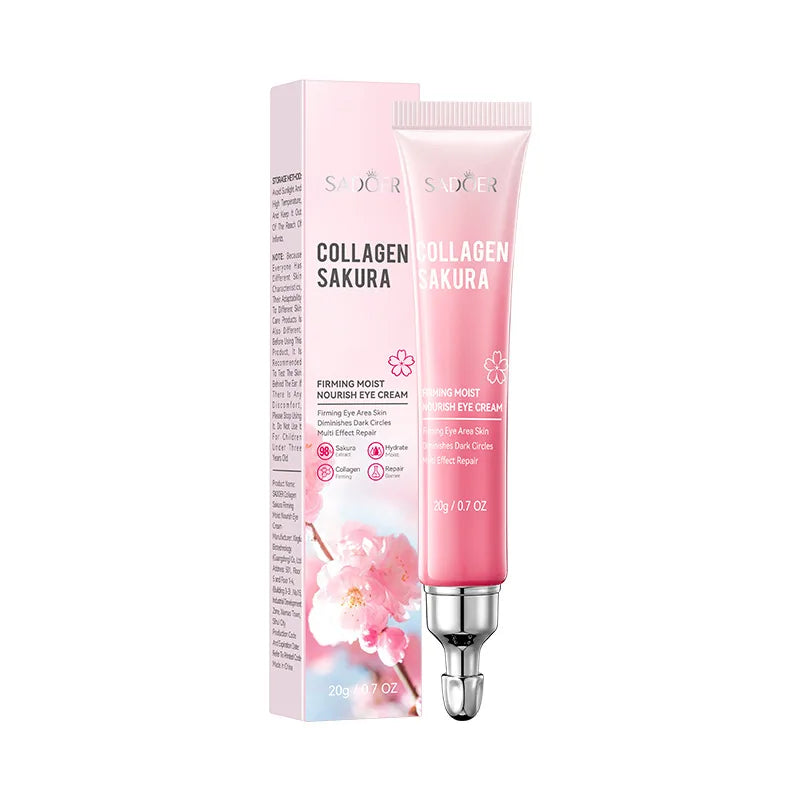 Crema de Ojos con Colágeno Sakura, Hidratante, Reafirmante, Iluminadora, Reduce las Ojeras, la Hinchazón, Suaviza las Líneas Finas, Antienvejecimiento, 20g