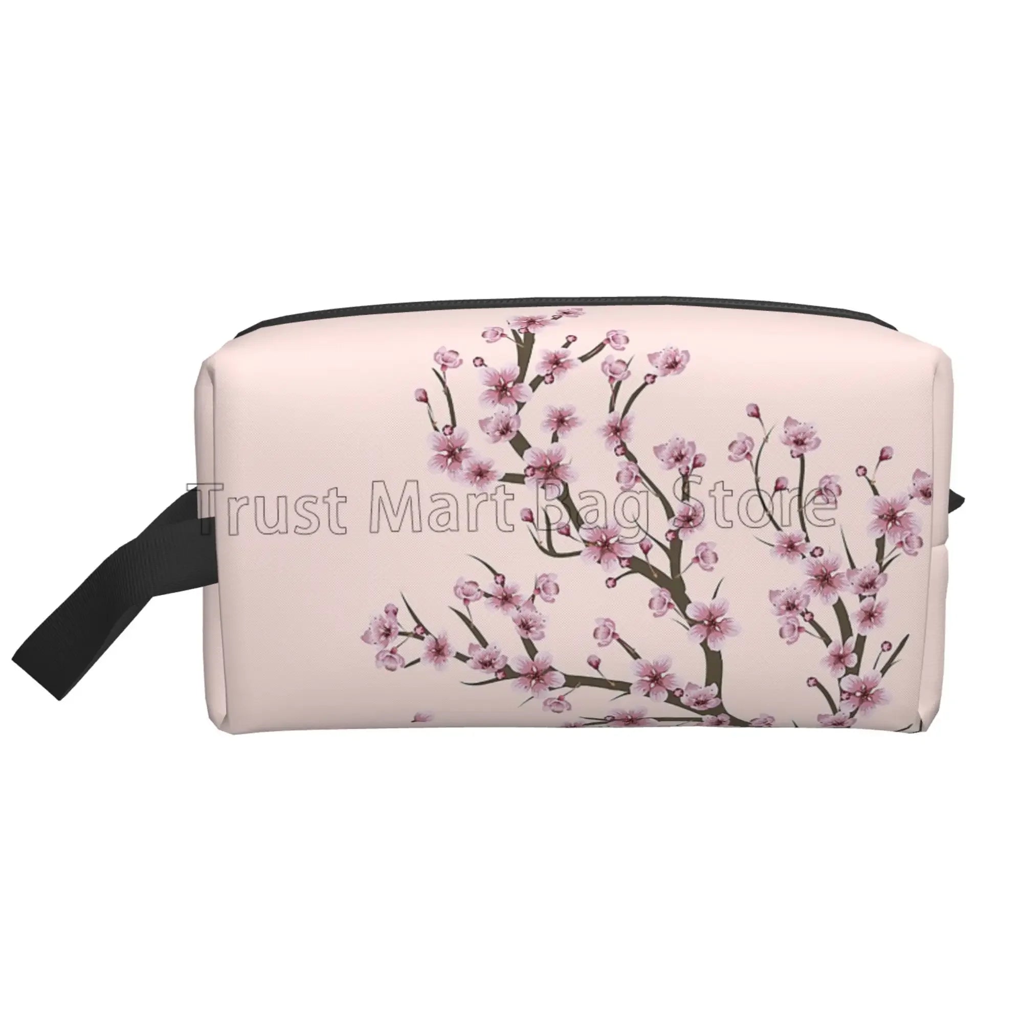 Bolsas de cosméticos con estampado de flores de cerezo Sakura japonés para mujer, bolsa de aseo de viaje con cremallera, bolsa de maquillaje grande resistente al agua, regalo