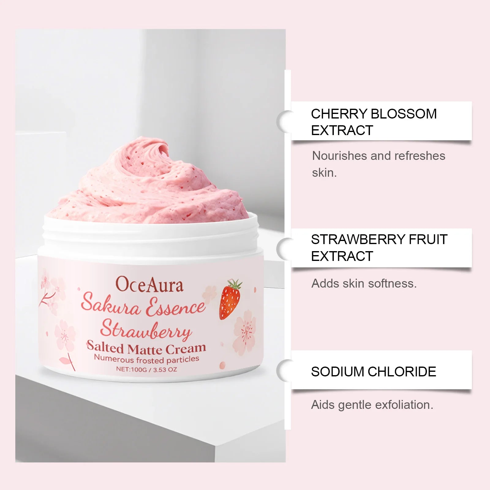 Crema exfoliante corporal de fresa Sakura, exfoliante de limpieza profunda para una piel suave y brillante, eliminación de piel muerta, hidratante