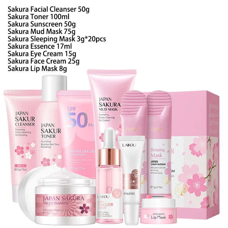 Kit de productos faciales Sakura, 9 Uds., juego de cuidado de la piel, limpiador Facial, crema Facial, protector solar, máscara Facial, crema para ojos, producto coreano para el cuidado de la piel