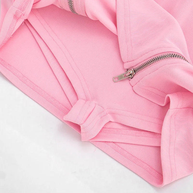 Conjunto de 2 piezas casual para mujer: Tops sin mangas con capucha y cremallera + Minifaldas ajustadas con cremallera, estilo urbano