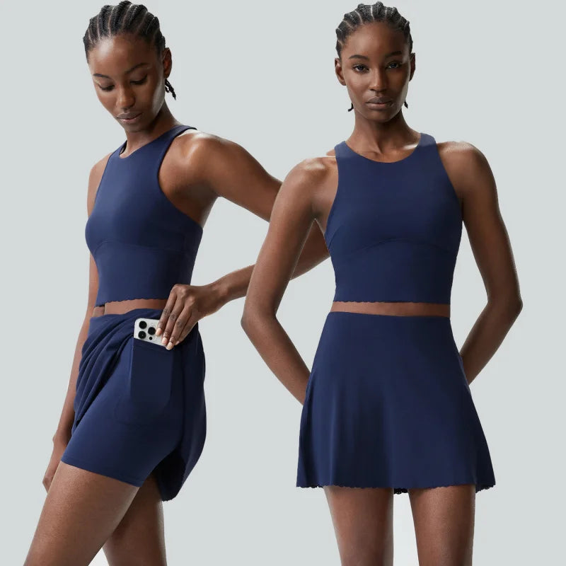 Ropa de Gimnasio para Mujer, Conjunto Deportivo de Tenis para Mujer, Talla Grande, Elástico, Conjunto Deportivo de Dos Piezas de Secado Rápido, Ropa Deportiva de Bádminton