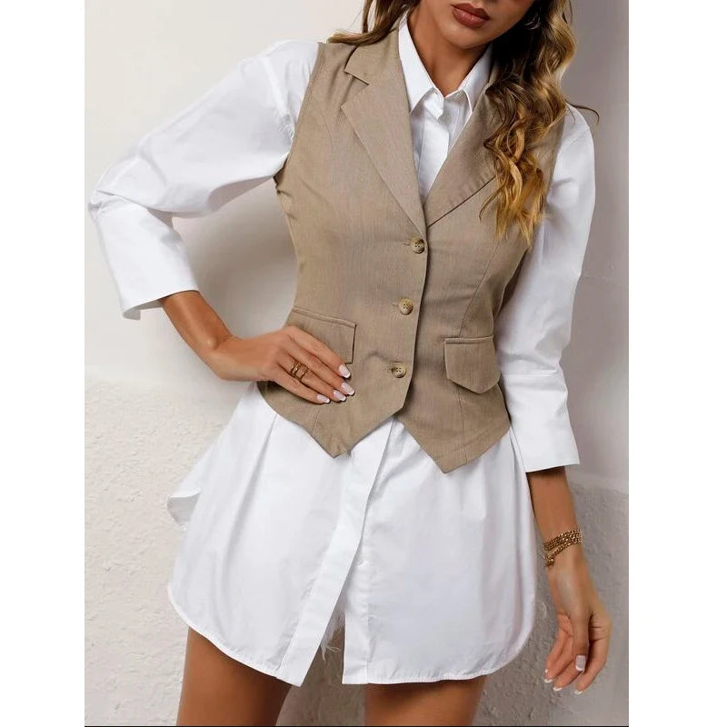 Chaleco de traje para mujer, chaqueta informal sin mangas, chaleco Formal con solapa, moda de verano