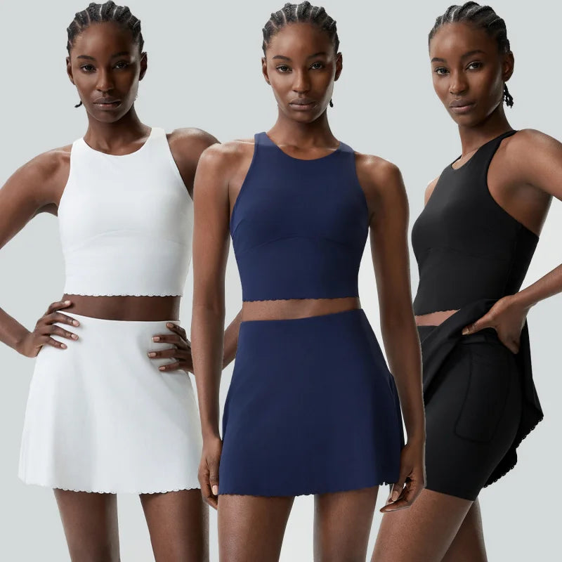 Ropa de Gimnasio para Mujer, Conjunto Deportivo de Tenis para Mujer, Talla Grande, Elástico, Conjunto Deportivo de Dos Piezas de Secado Rápido, Ropa Deportiva de Bádminton