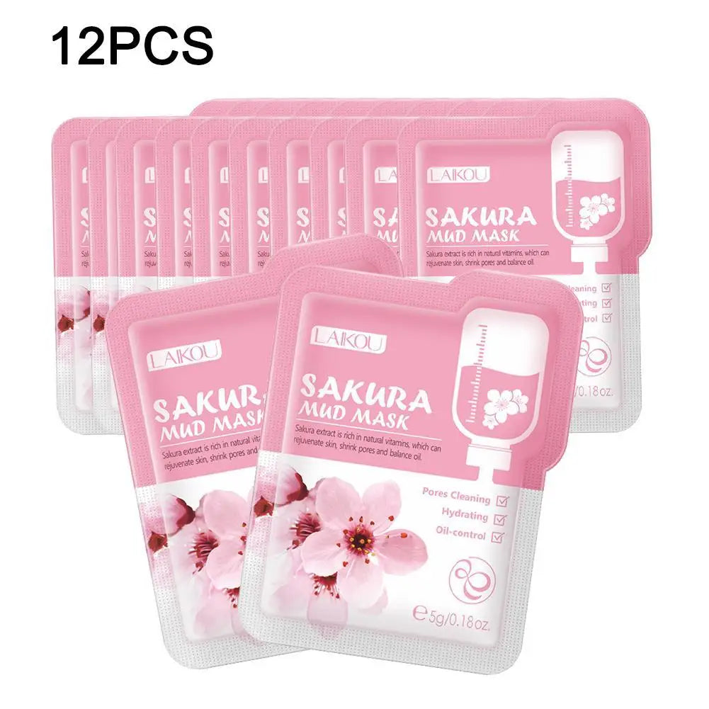 12 Uds. Mascarilla de barro Sakura, mascarilla Facial hidratante iluminadora, limpieza de la piel luminosa, arcilla limpiadora Facial, cuidado de la piel antiarrugas hidratante